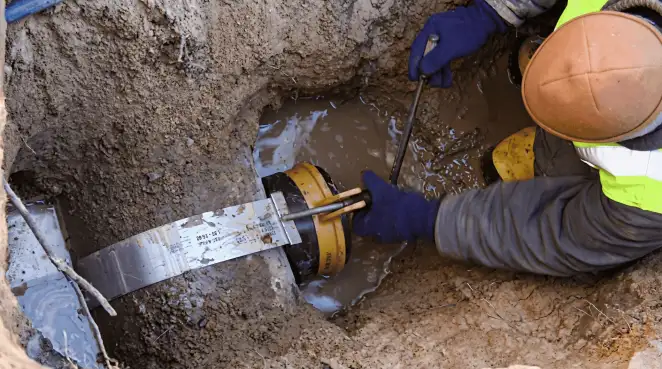Technician performing underground drainage repair for foundation protection and gutter systems in ,